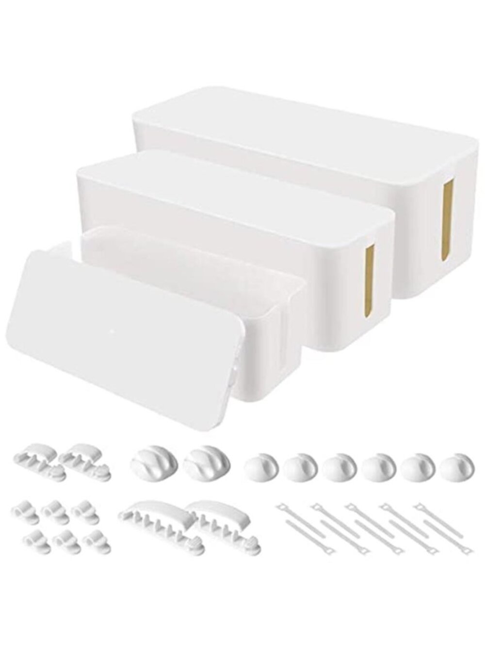 Cable Management Box Set of 3 White Cord Organizer Power Strip Storage Desk